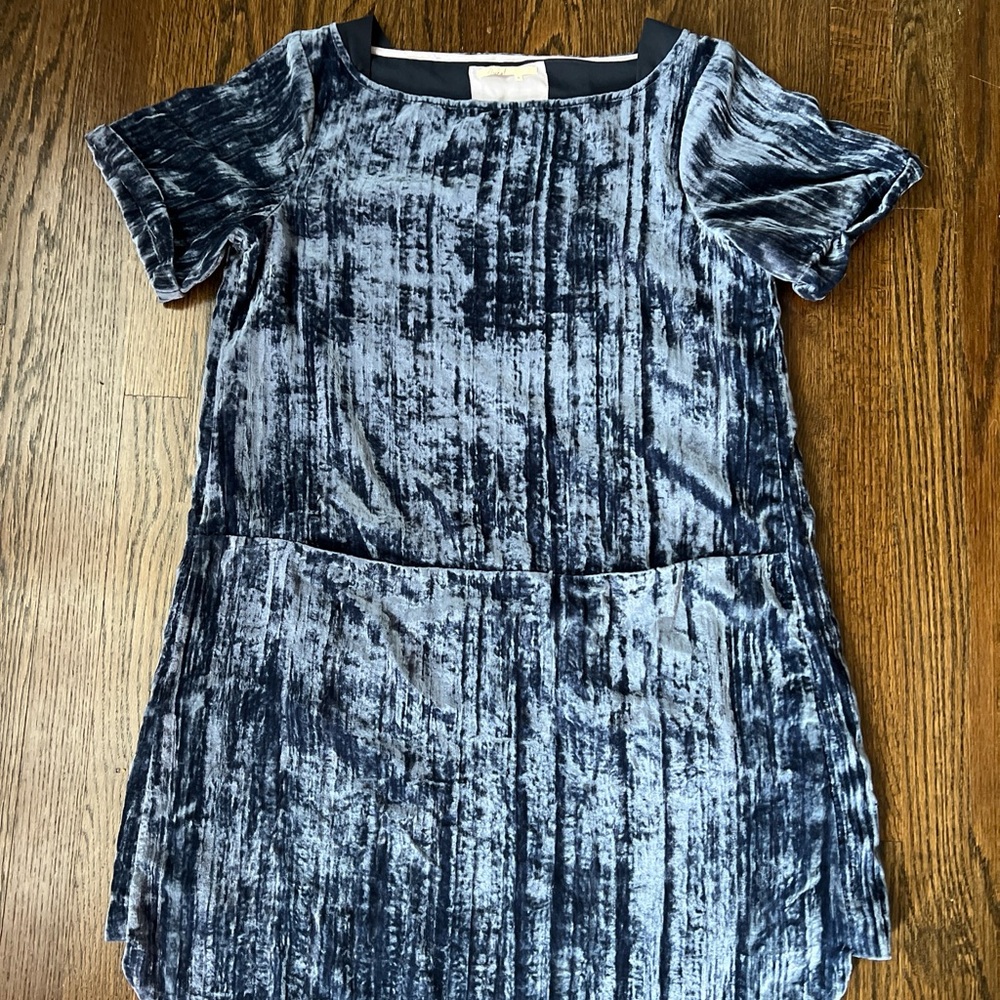 Anthropologie Floreat Navy Blue Crushed Velvet Shift Dress Medium